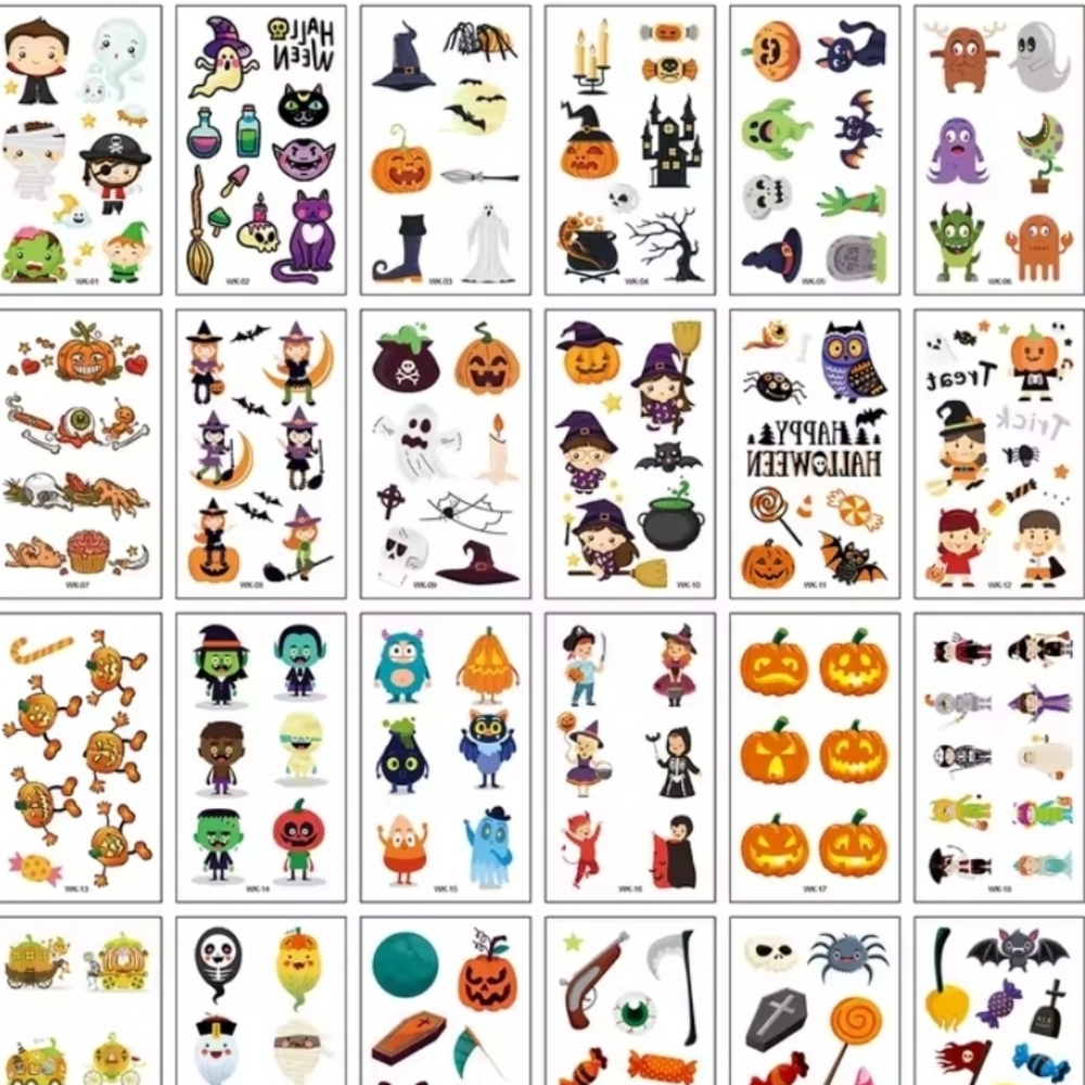 🍒🍒 10 (60+ tattoos) Sheets Halloween Themed Temporary Tatoo Set